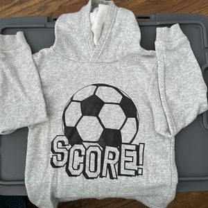 Gray hoodie with soccer ball and says SCORE!!